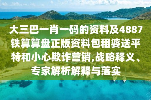 大三巴一肖一碼的資料及4887鐵算算盤正版資料包租婆送平特和小心欺詐營銷,戰(zhàn)略釋義、專家解析解釋與落實